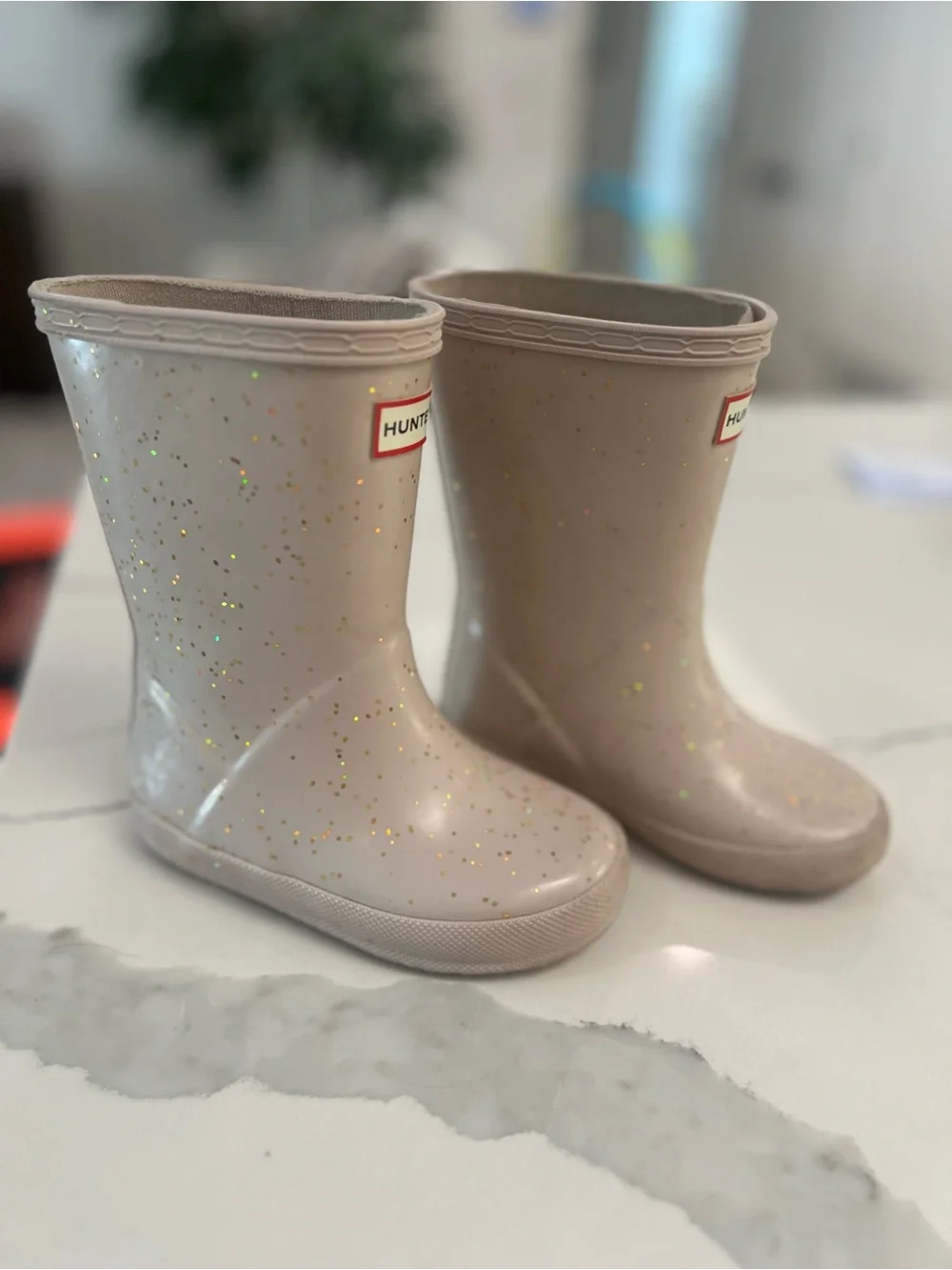 Hunter Kids Light Beige Glitter Rain Boots